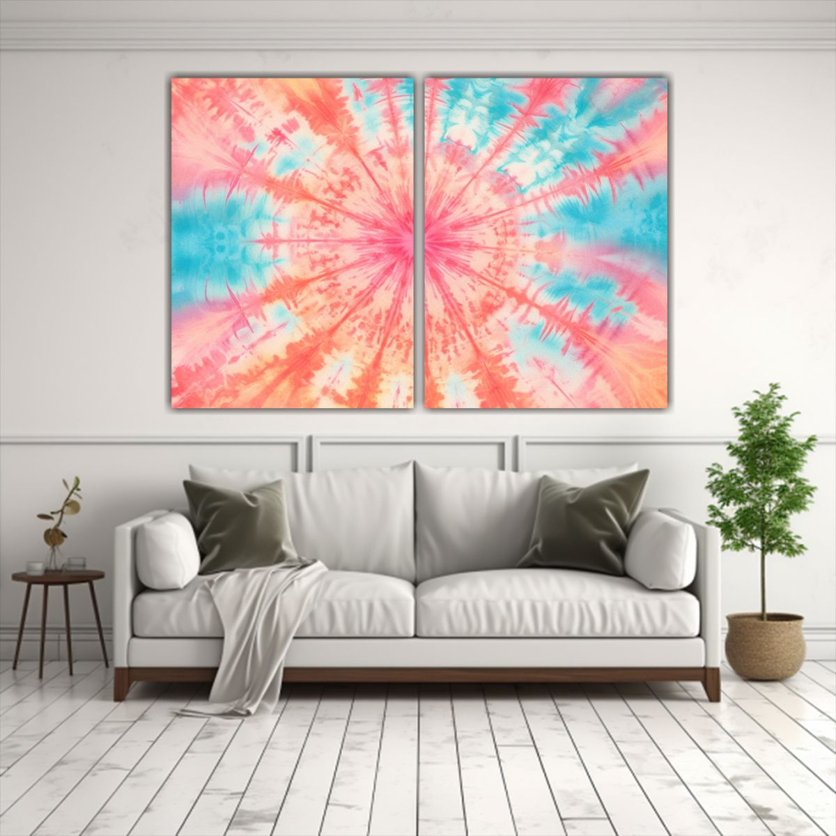 GENERICO - Cuadros Tela Mágicos Tie Dye Coral Aqua Y 120x80 Cm