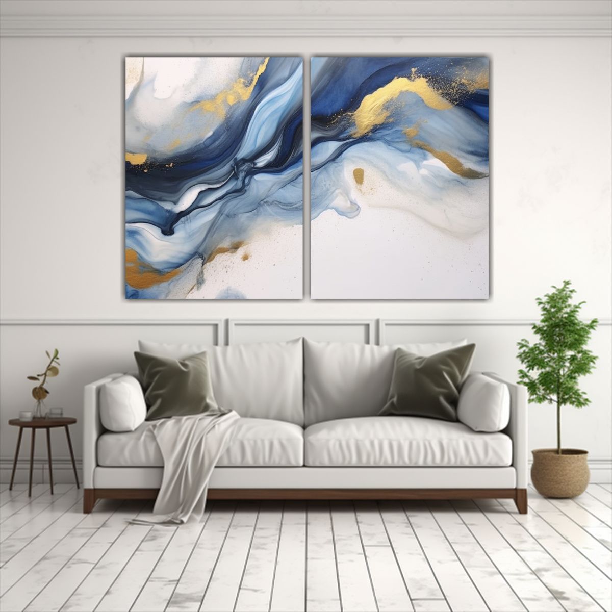 GENERICO - Cuadros Abstractos En Tela Blanco Azul Oro 120x80 Cm