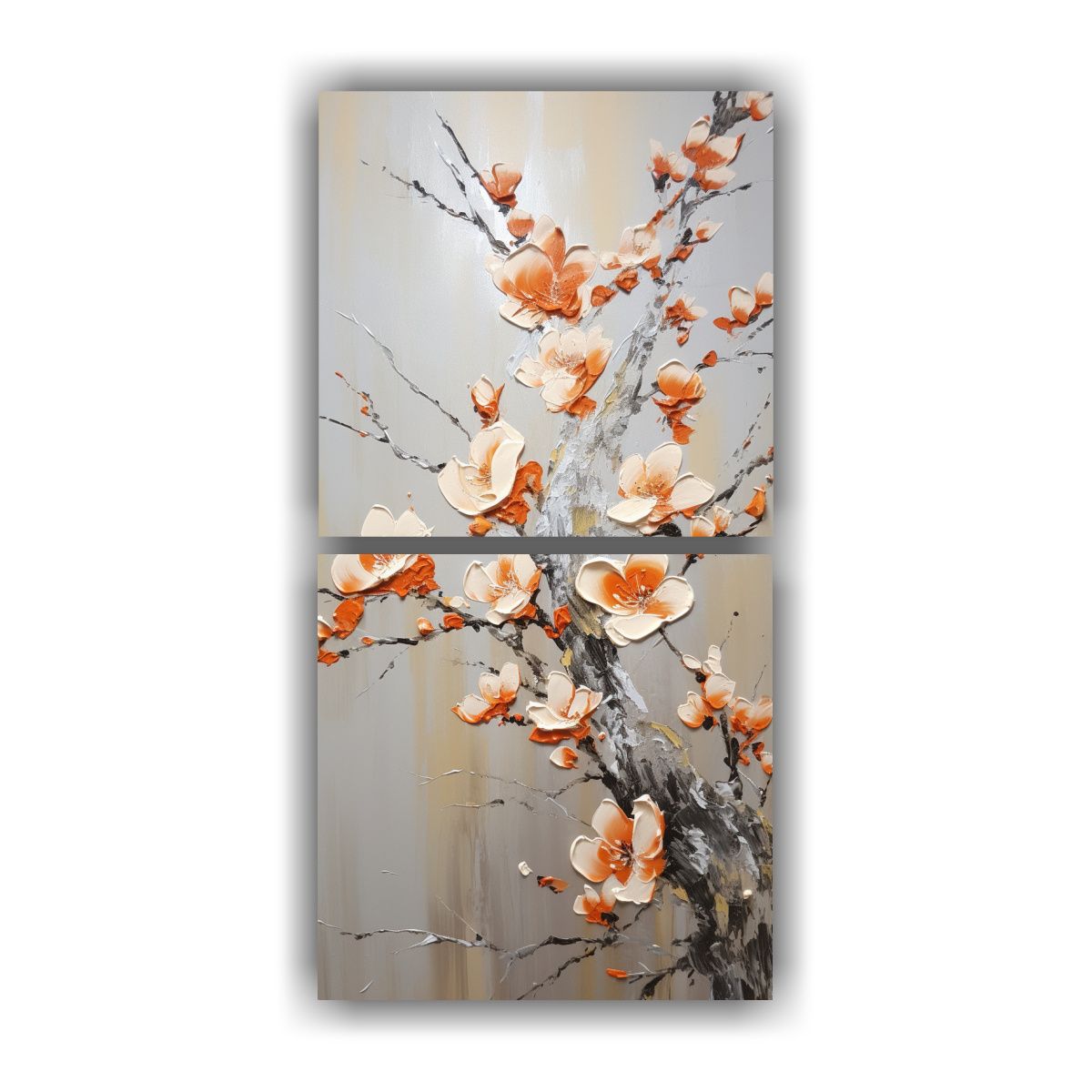 GENERICO - Pintura En Lienzo De Flores De Cerezo Naranjas En 70x140 Cm