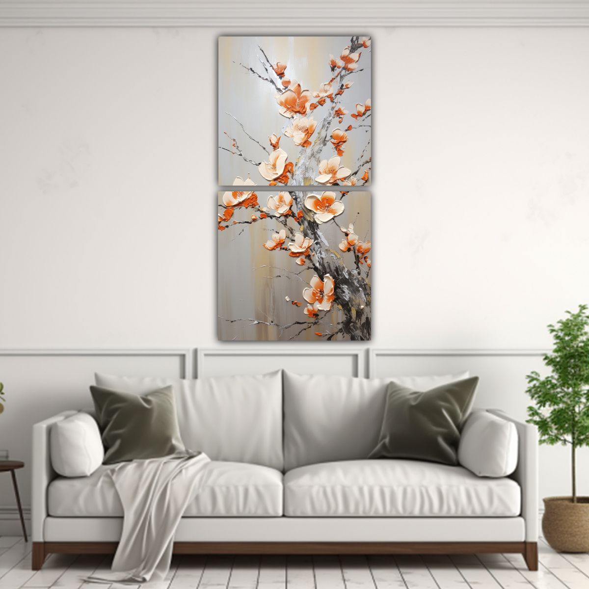 GENERICO - Pintura En Lienzo De Flores De Cerezo Naranjas En 70x140 Cm