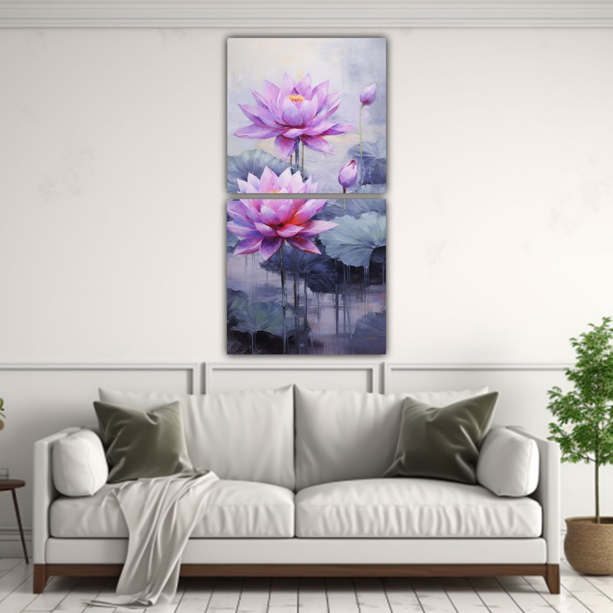 GENERICO - Cuadro De Loto Morado En Lienzo Estilo Decorativo 70x140 Cm