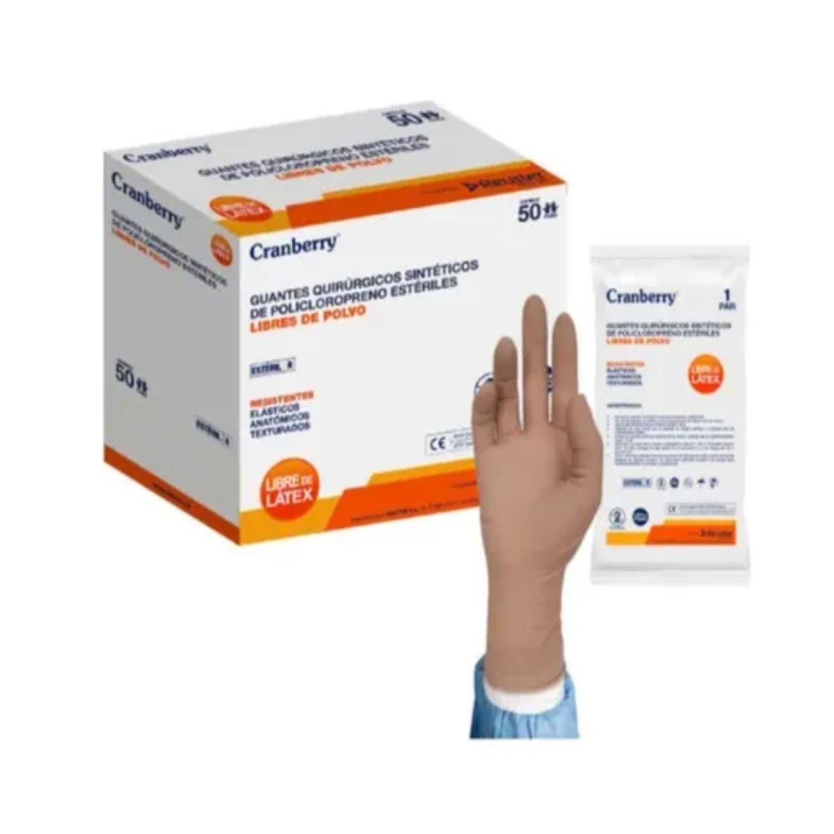 CRANBERRY - Guante Esterile Policloropreno Quirurgico CRANBERRY 50 pares talla 8,5