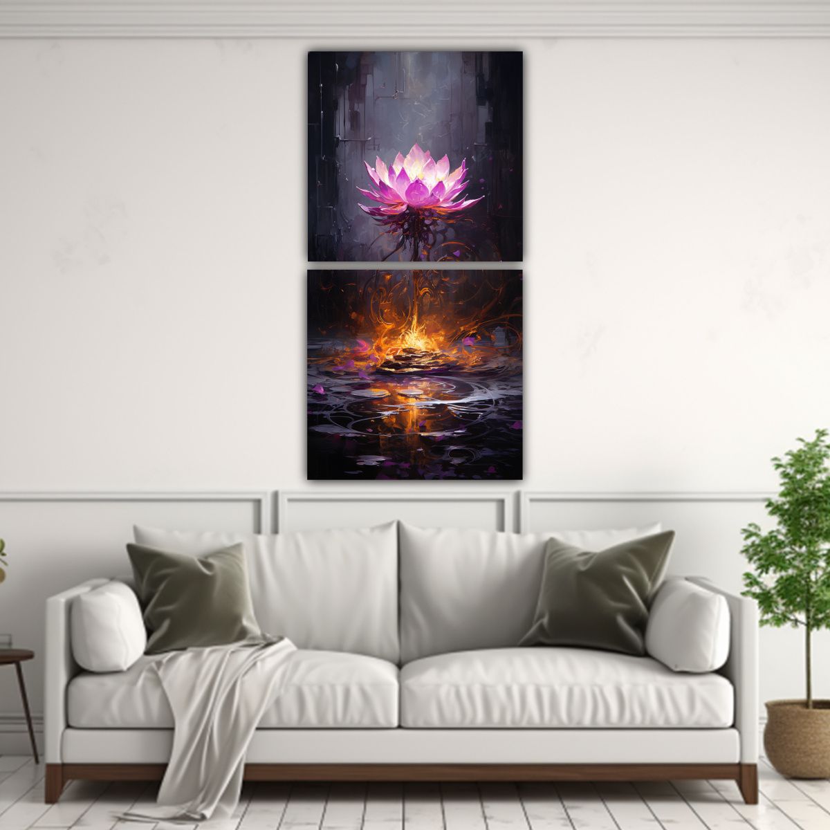 GENERICO - Pintura Loto Negro Iluminado En Lienzo Estilo 80x160 Cm