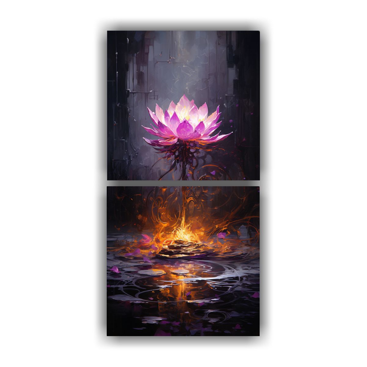 GENERICO - Pintura Loto Negro Iluminado En Lienzo Estilo 70x140 Cm
