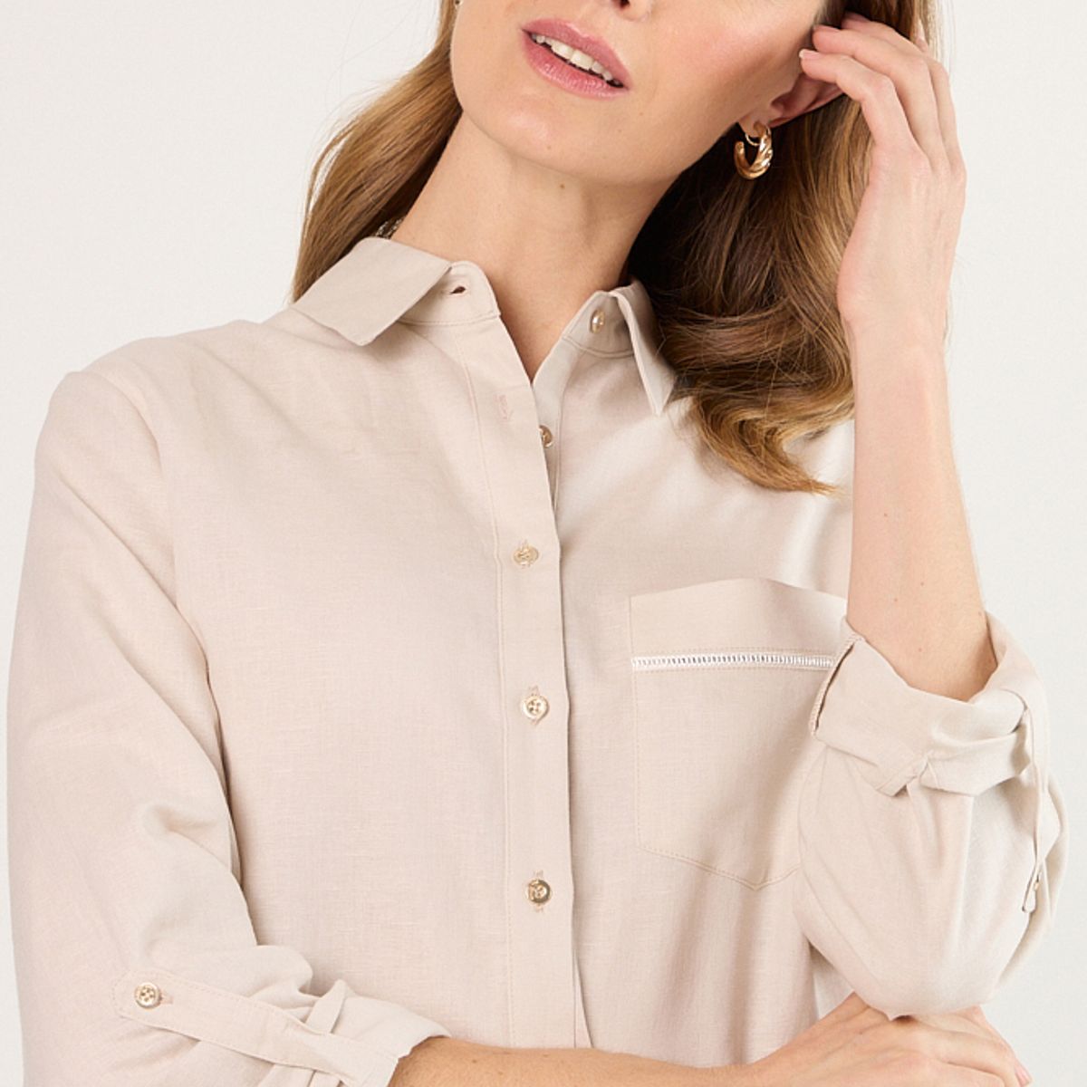 MA GRIFFE - Blusas Manga Larga Mujer Beige Magriffe