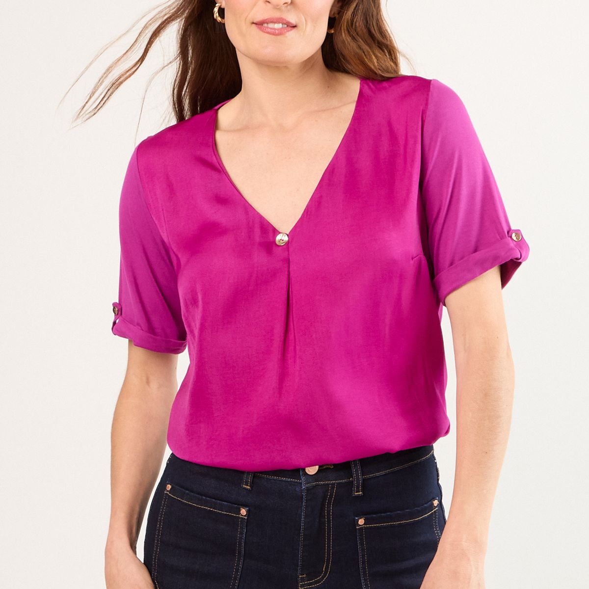 MA GRIFFE - Polera Manga Corta Mujer Violeta Magriffe