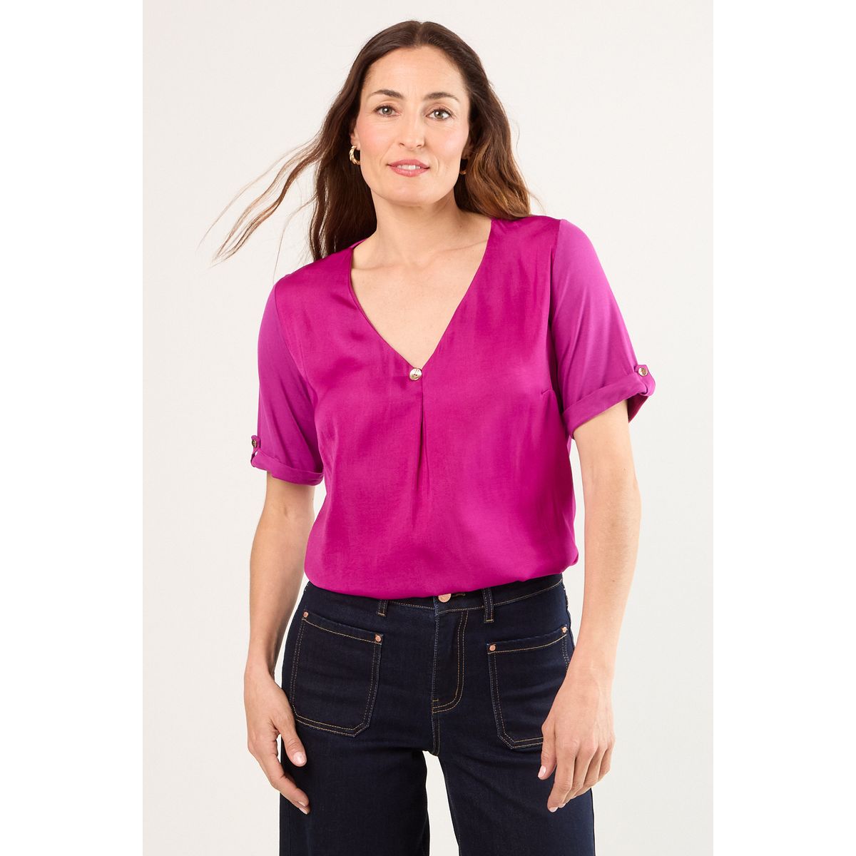 MA GRIFFE - Polera Manga Corta Mujer Violeta Magriffe