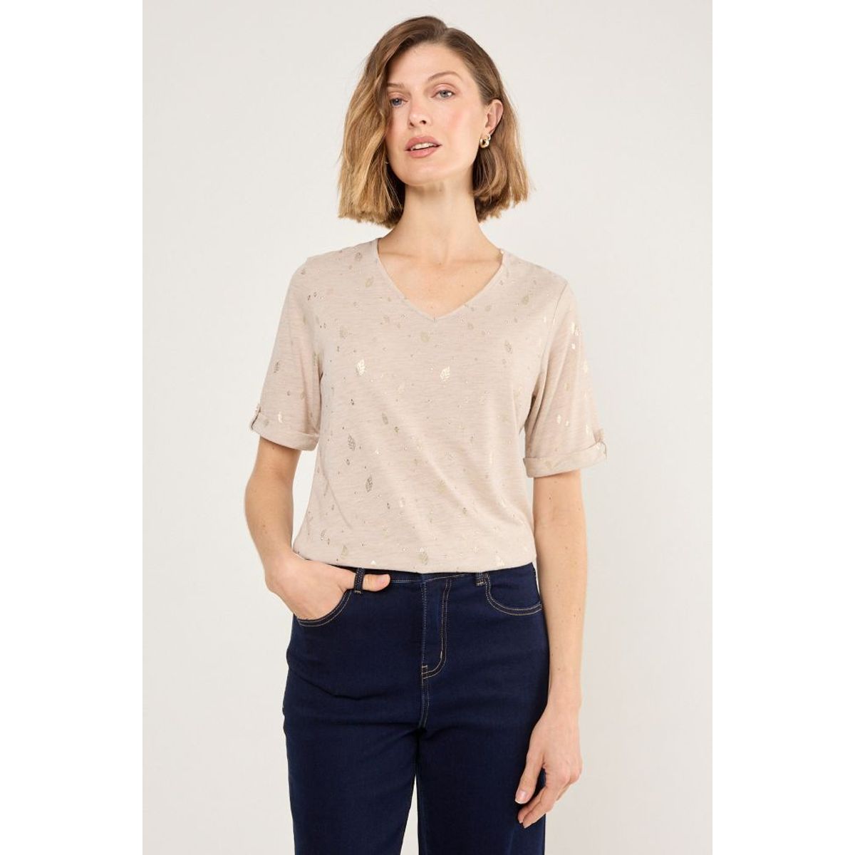 MA GRIFFE - Polera Manga Corta Mujer Beige Magriffe