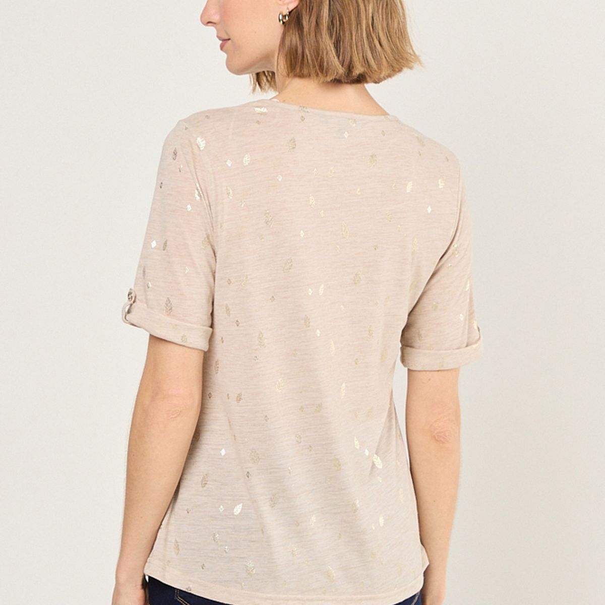 MA GRIFFE - Polera Manga Corta Mujer Beige Magriffe