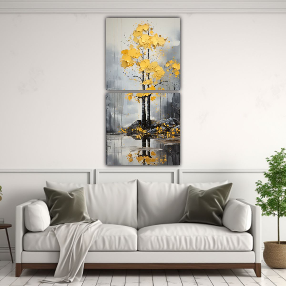 GENERICO - Pinturas Abstractas árbol Plata Y Blanco Set 2 70x140 Cm