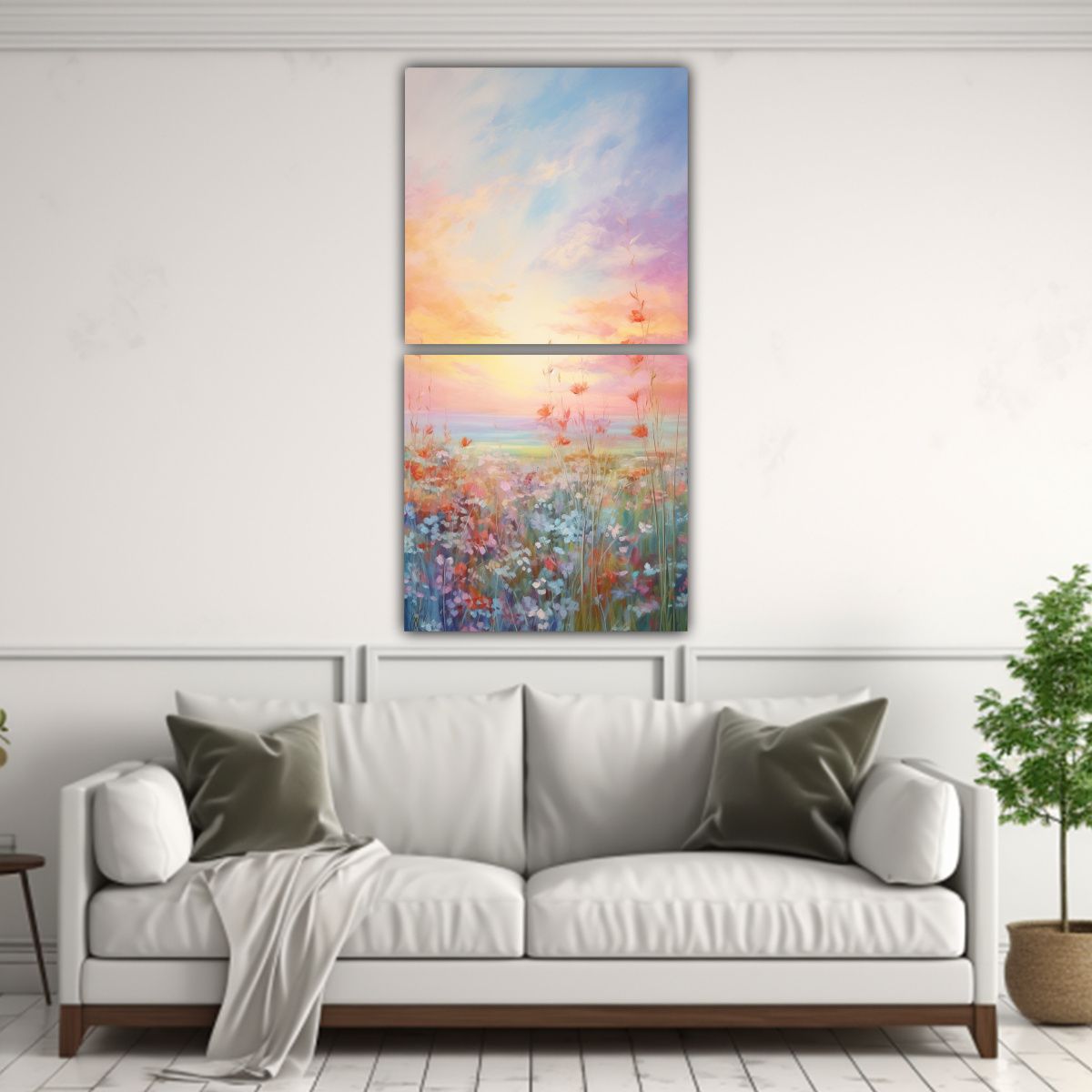 GENERICO - Paisaje Sereno Al Atardecer En Prado Cuadros De 80x160 Cm