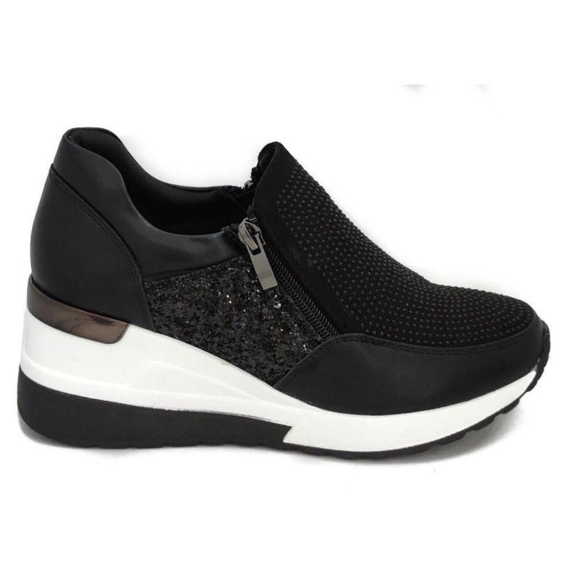 POZATINI - ZAPATILLA PLATAFORMA  NEGRO GAMUZA CON BRILLOS