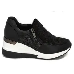 POZATINI - ZAPATILLA PLATAFORMA  NEGRO GAMUZA CON BRILLOS