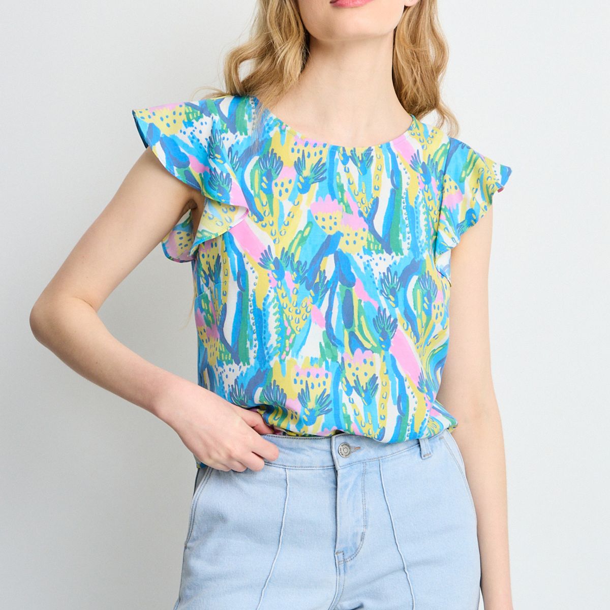 IO - Blusas Manga Corta Mujer Azul Io