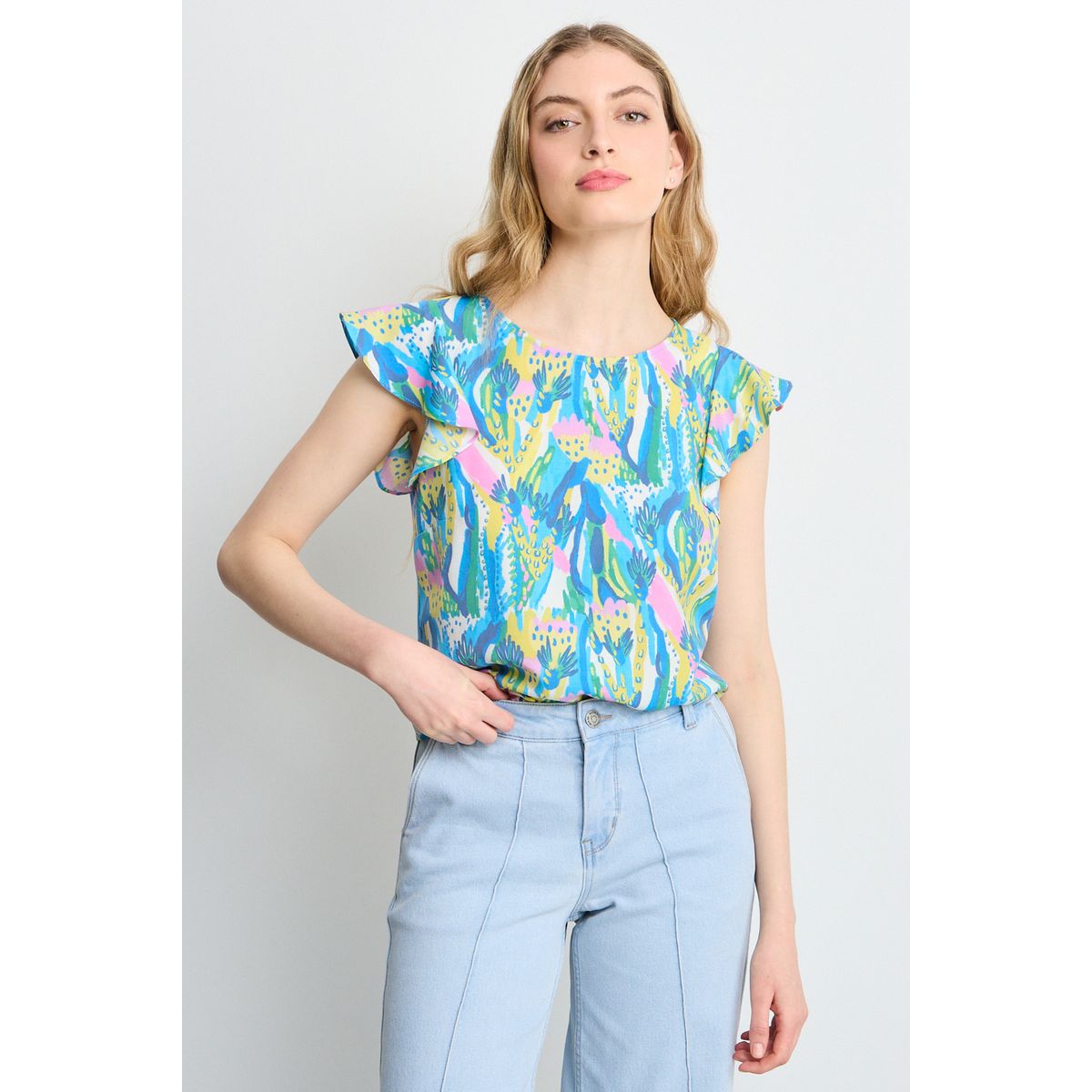 IO - Blusas Manga Corta Mujer Azul Io