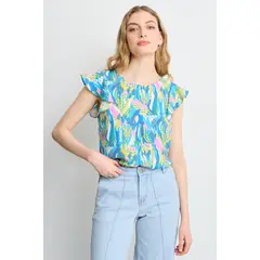 IO - Blusas Manga Corta Mujer Azul