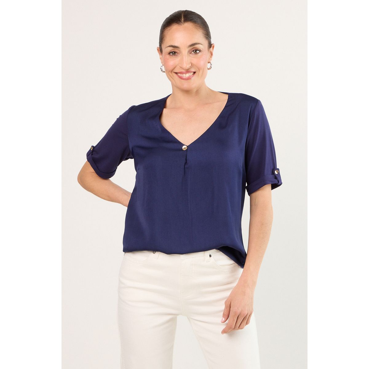 MA GRIFFE - Polera Manga Corta Mujer Azul Magriffe