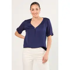 MA GRIFFE - Polera Manga Corta Mujer Azul Magriffe