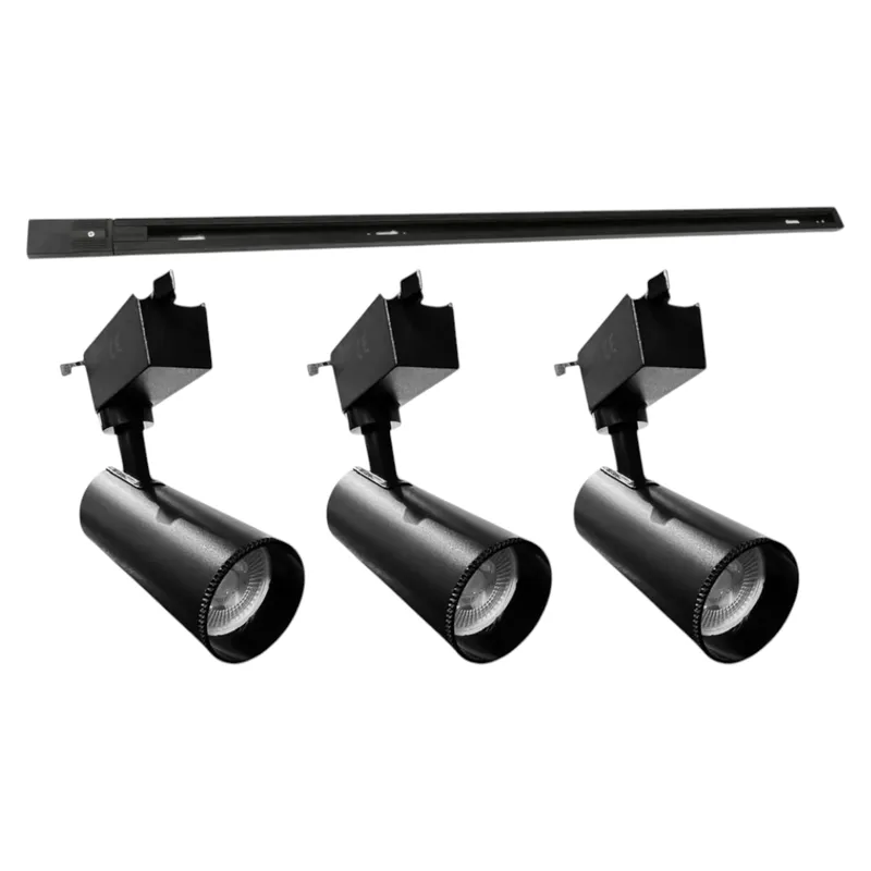 MEGABRIGHT - Lámpara 3 Focos Gu10 Negro Luz Neutra con Riel Monofásico 1mt