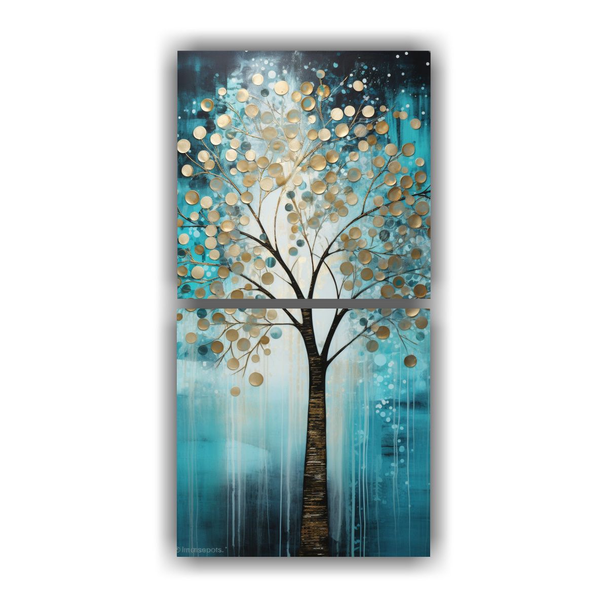 GENERICO - Pintura Decorativa árbol Turquesa Plata En Set 2 80x160 Cm
