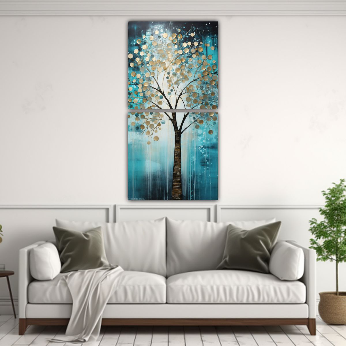 GENERICO - Pintura Decorativa árbol Turquesa Plata En Set 2 80x160 Cm