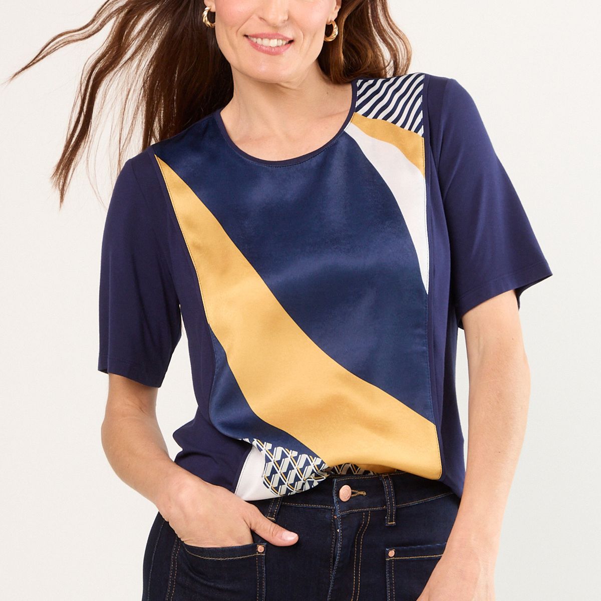 MA GRIFFE - Polera Manga Corta Mujer Azul Magriffe