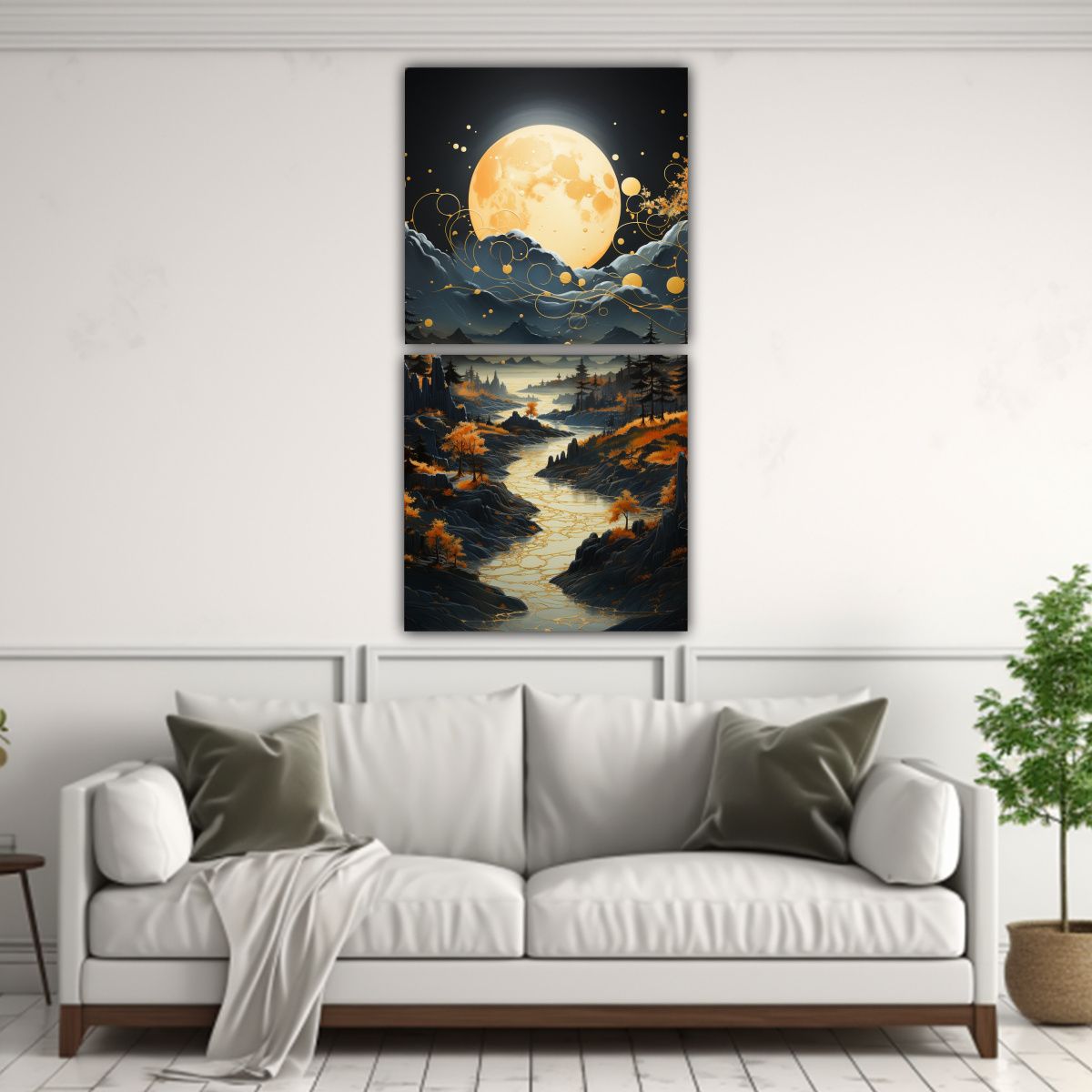 GENERICO - Cuadros Decorativos Montaña Fases Lunares Noche 80x160 Cm