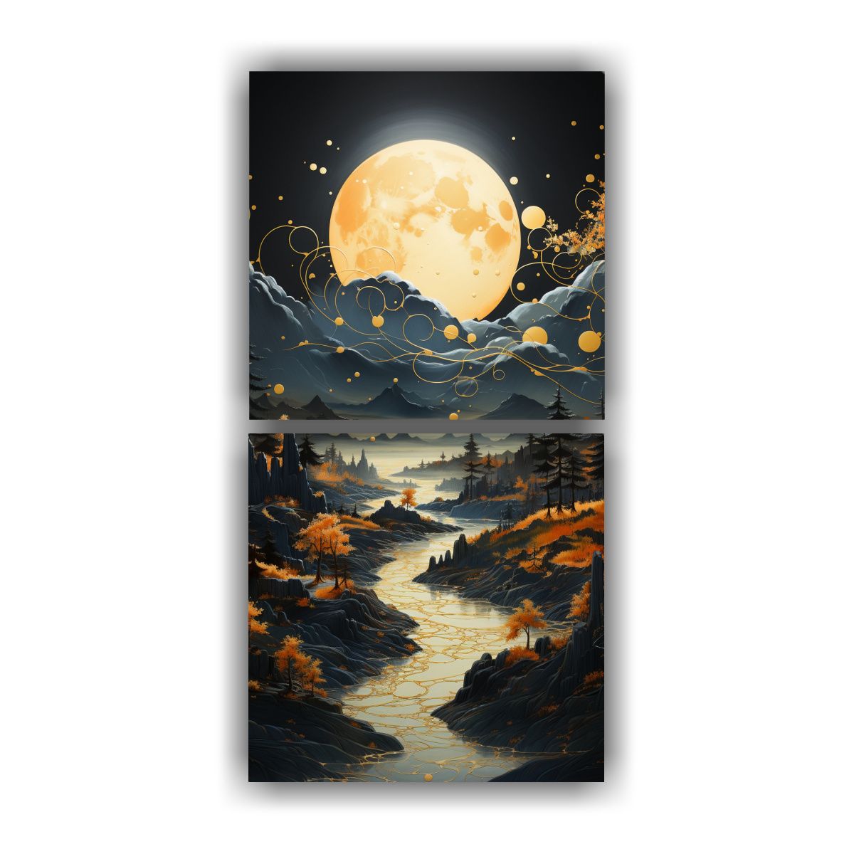 GENERICO - Cuadros Decorativos Montaña Fases Lunares Noche 70x140 Cm