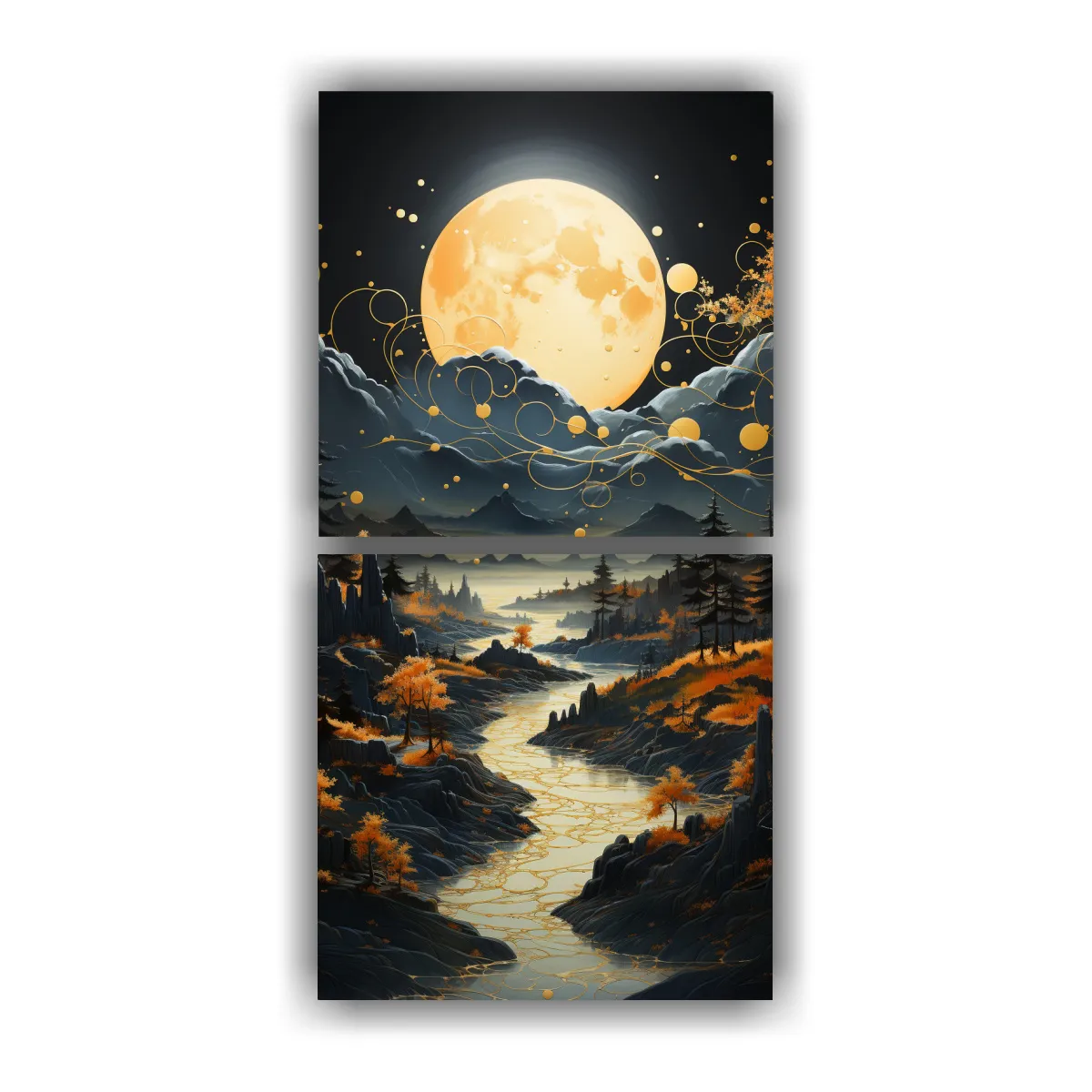 GENERICO - Cuadros Decorativos Montaña Fases Lunares Noche 70x140 Cm