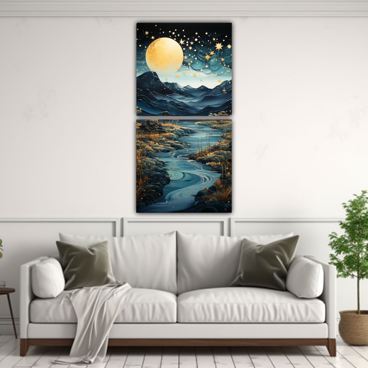 GENERICO - Cuadro Figuras Con Luna Y Montañas 80x160 Cm