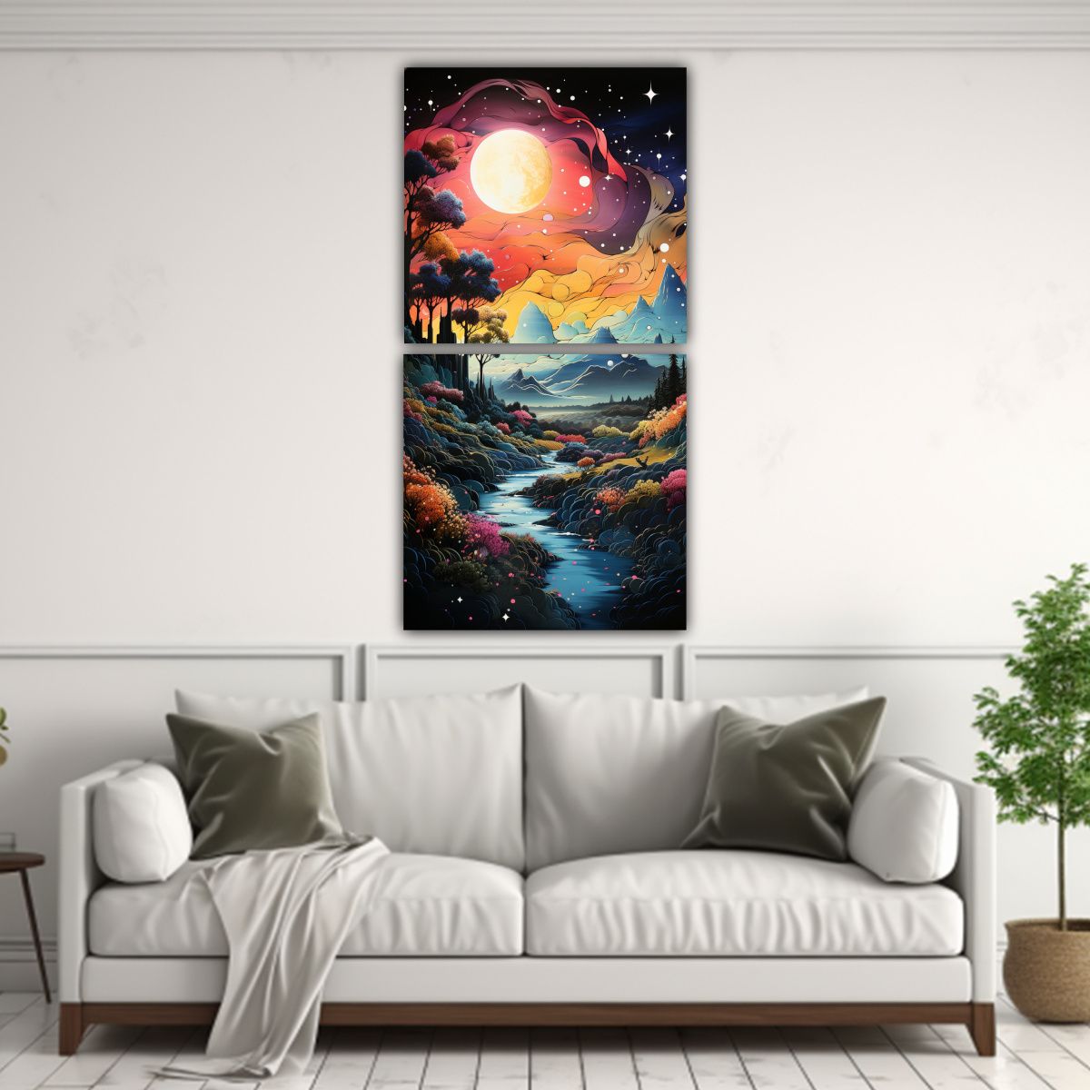 GENERICO - Pintura Conceptual De Comedor Con Luna Cerca De 80x160 Cm