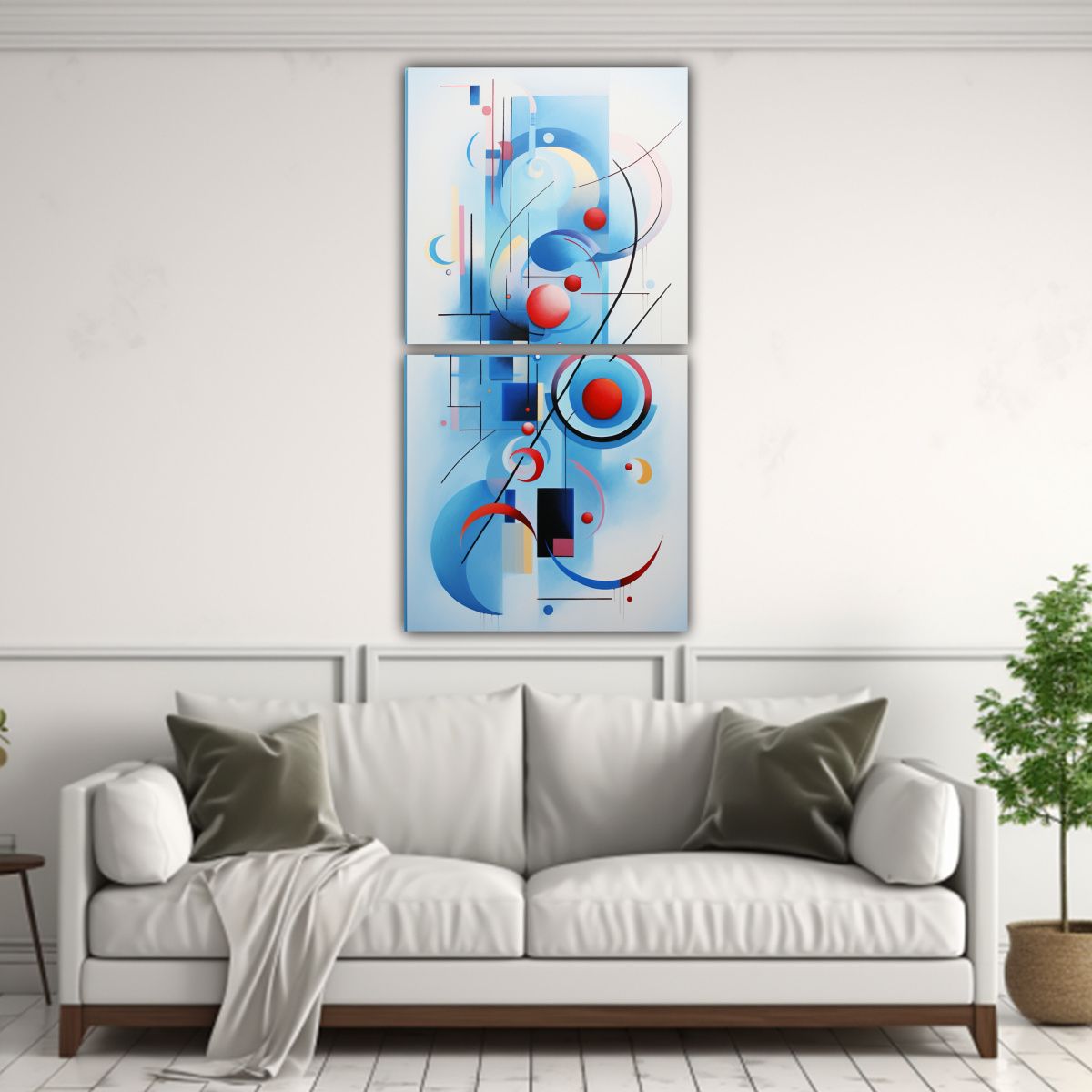 GENERICO - Pintura Abstracta Azul En Estilo Urbano De Dos 70x140 Cm