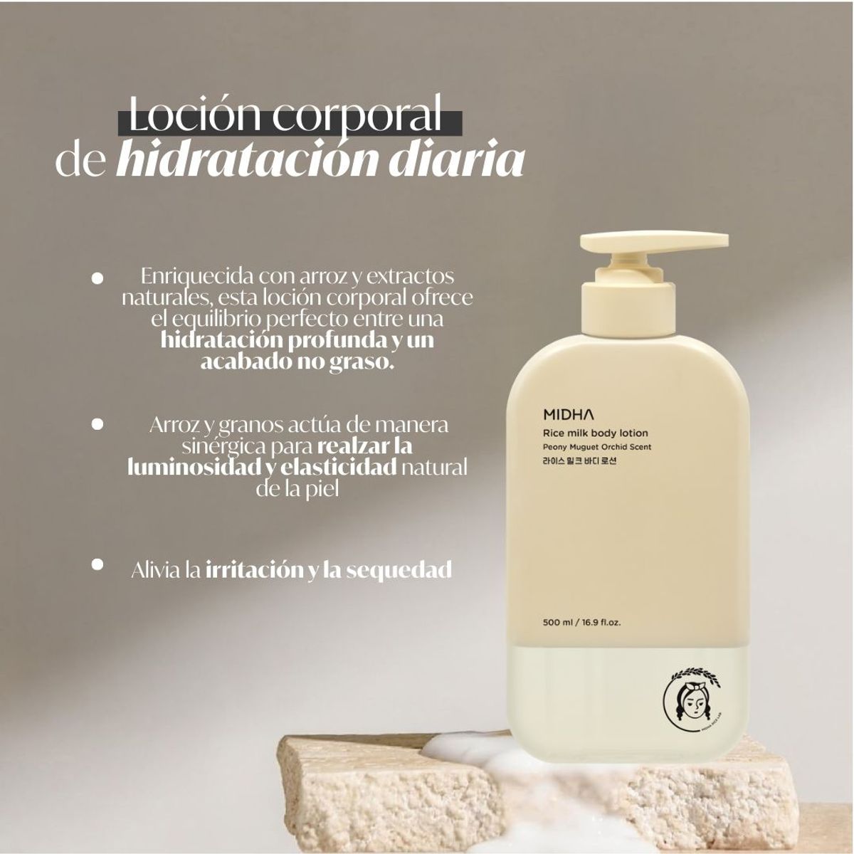 GENERICO - MIDHA Loción Corporal Hidratante de Leche de Arroz  Cosmética Coreana
