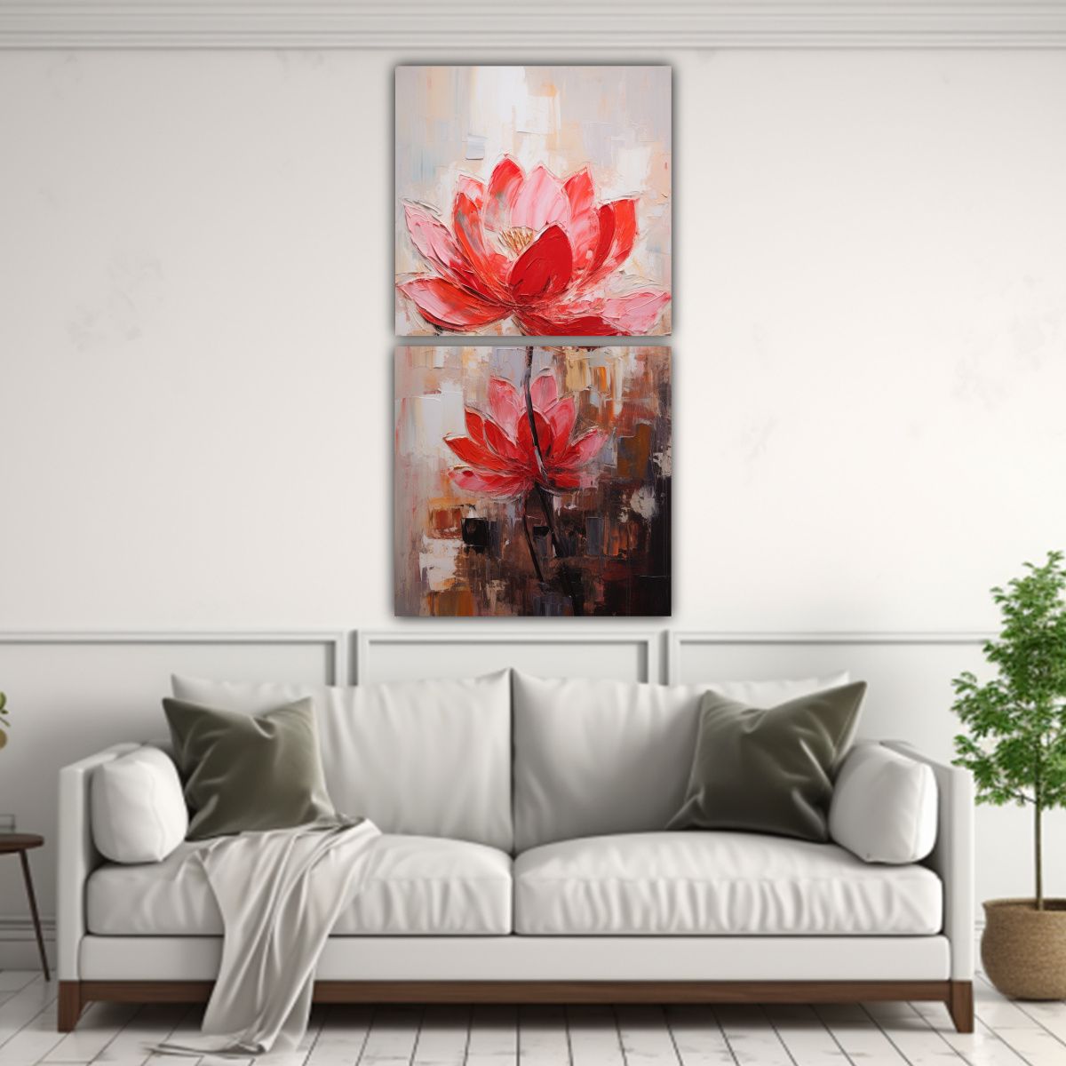 GENERICO - Pintura Loto Rojo En Lienzo En El Estilo De Re 80x160 Cm