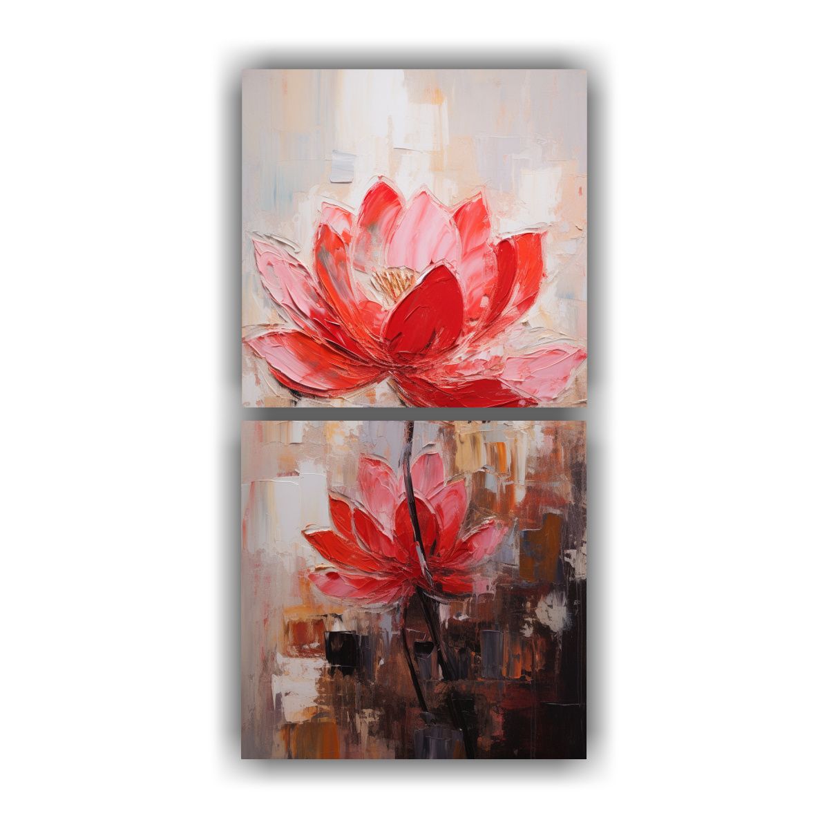 GENERICO - Pintura Loto Rojo En Lienzo En El Estilo De Re 70x140 Cm