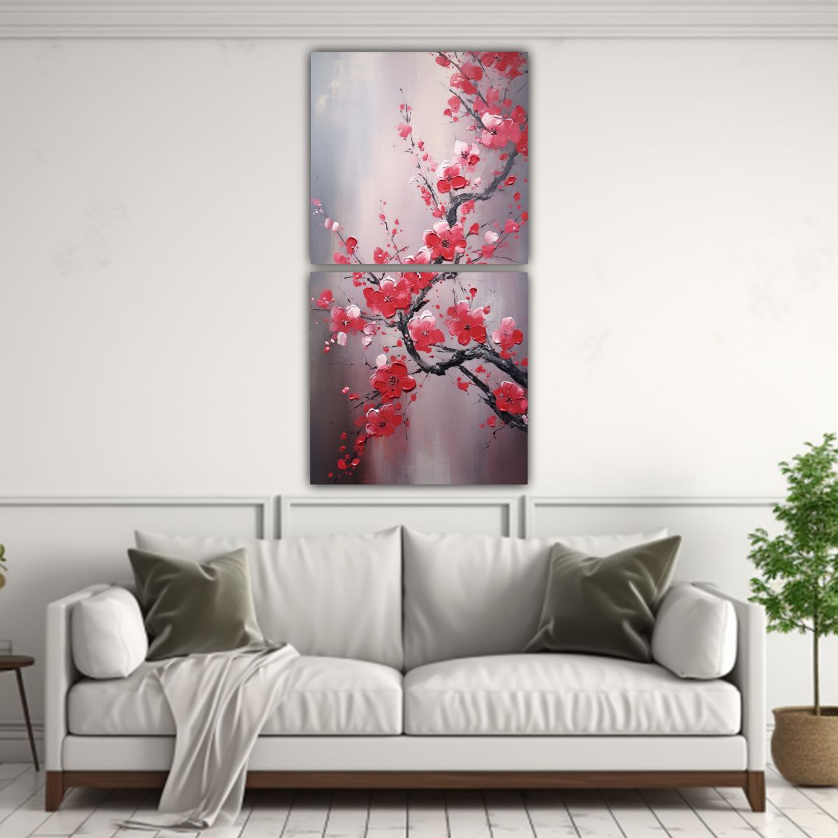 GENERICO - Pintura Al óleo De Flores De Cerezo Rojas En 70x140 Cm