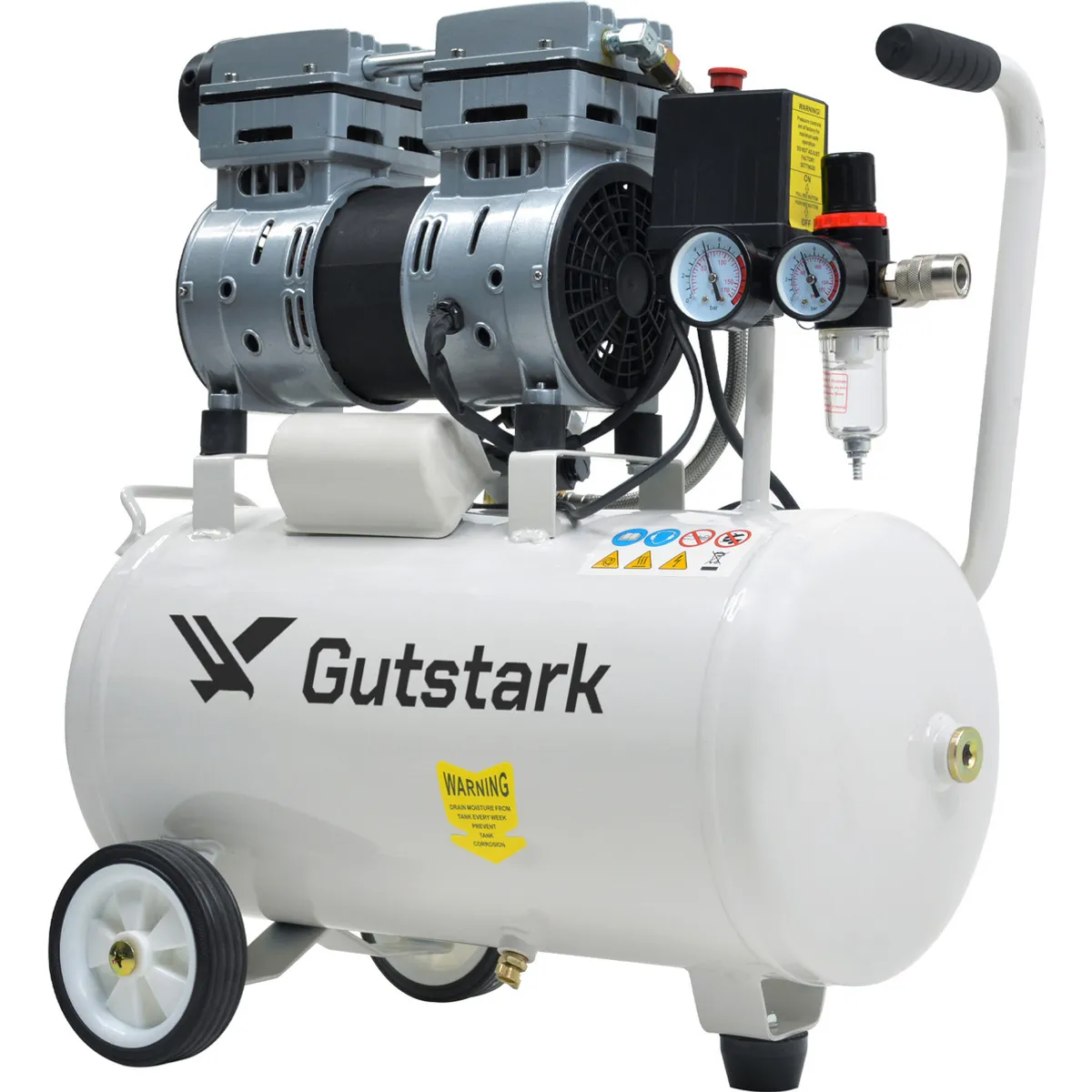GUTSTARK - Compresor de Aire Portatil Libre De Aceite Silencioso 25lts 1hp