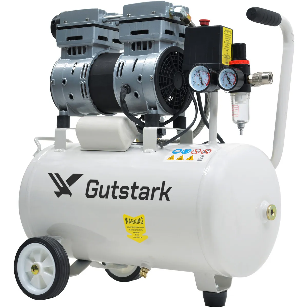GUTSTARK - Compresor de Aire Portatil Libre De Aceite Silencioso 25lts 1hp
