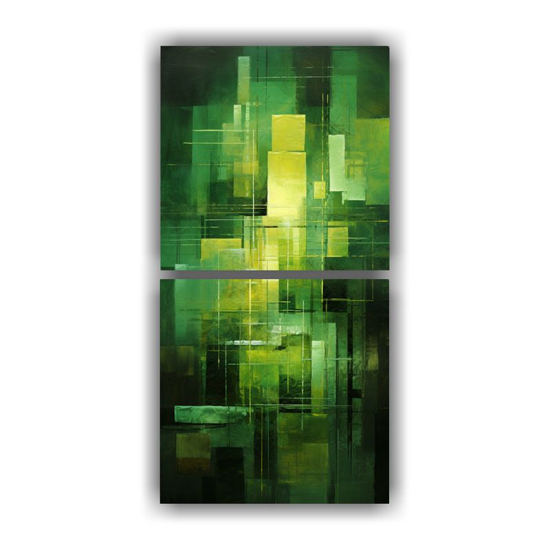 GENERICO - Cuadros Abstractos En Verde Dos Cuadros Dibujo 70x140 Cm