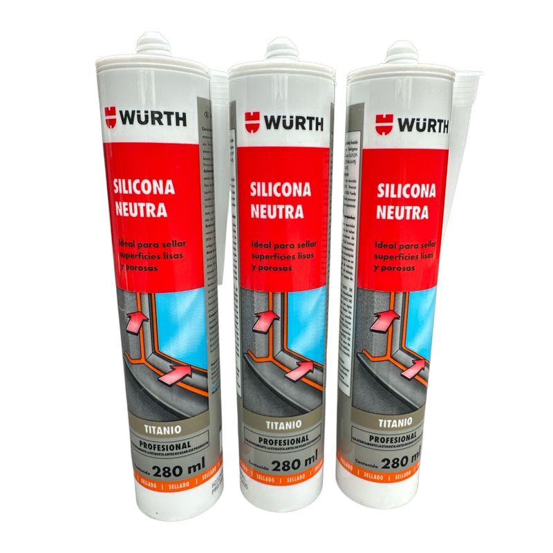 WURTH - Pack 3X Silicona Neutra Wurth 280ml Tubo Color Titanio