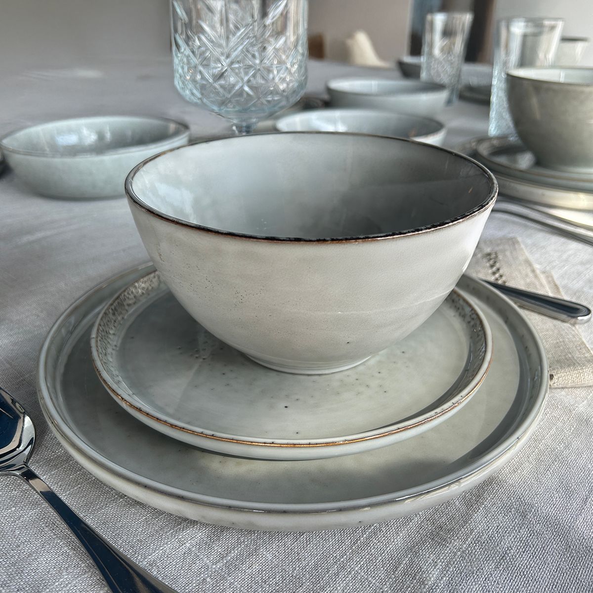 IMAHE - Set 6 Bowl Redondo Ceramica 18X95 Cm Gris Linea Oslo