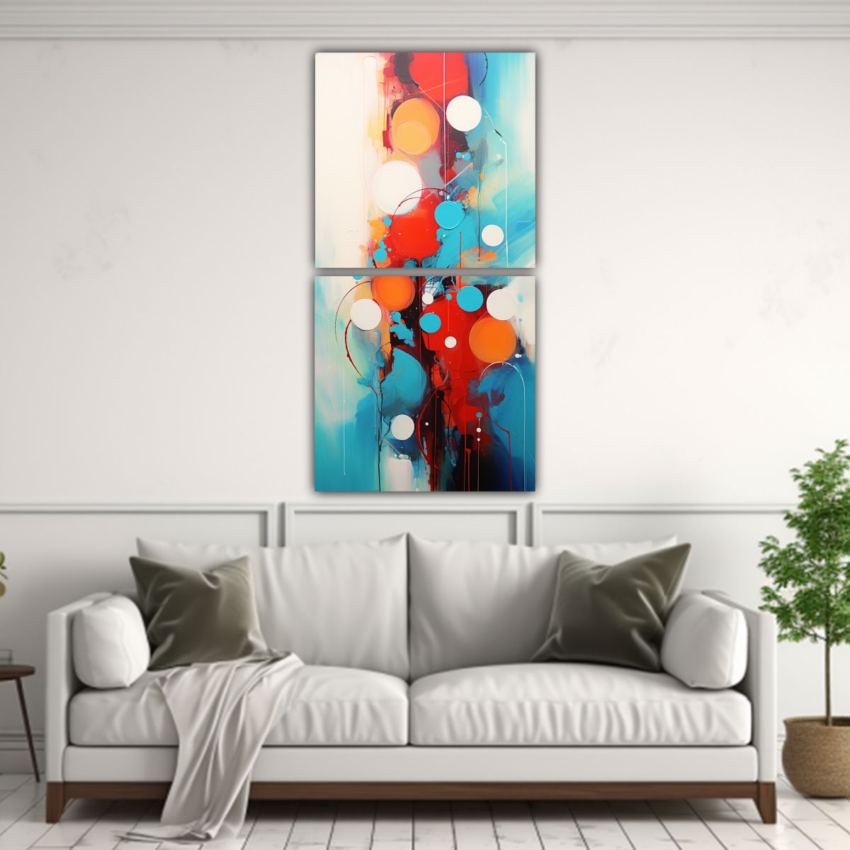 GENERICO - Pintura Abstracta Roja Y Azul Estilo Moderno Set 80x160 Cm