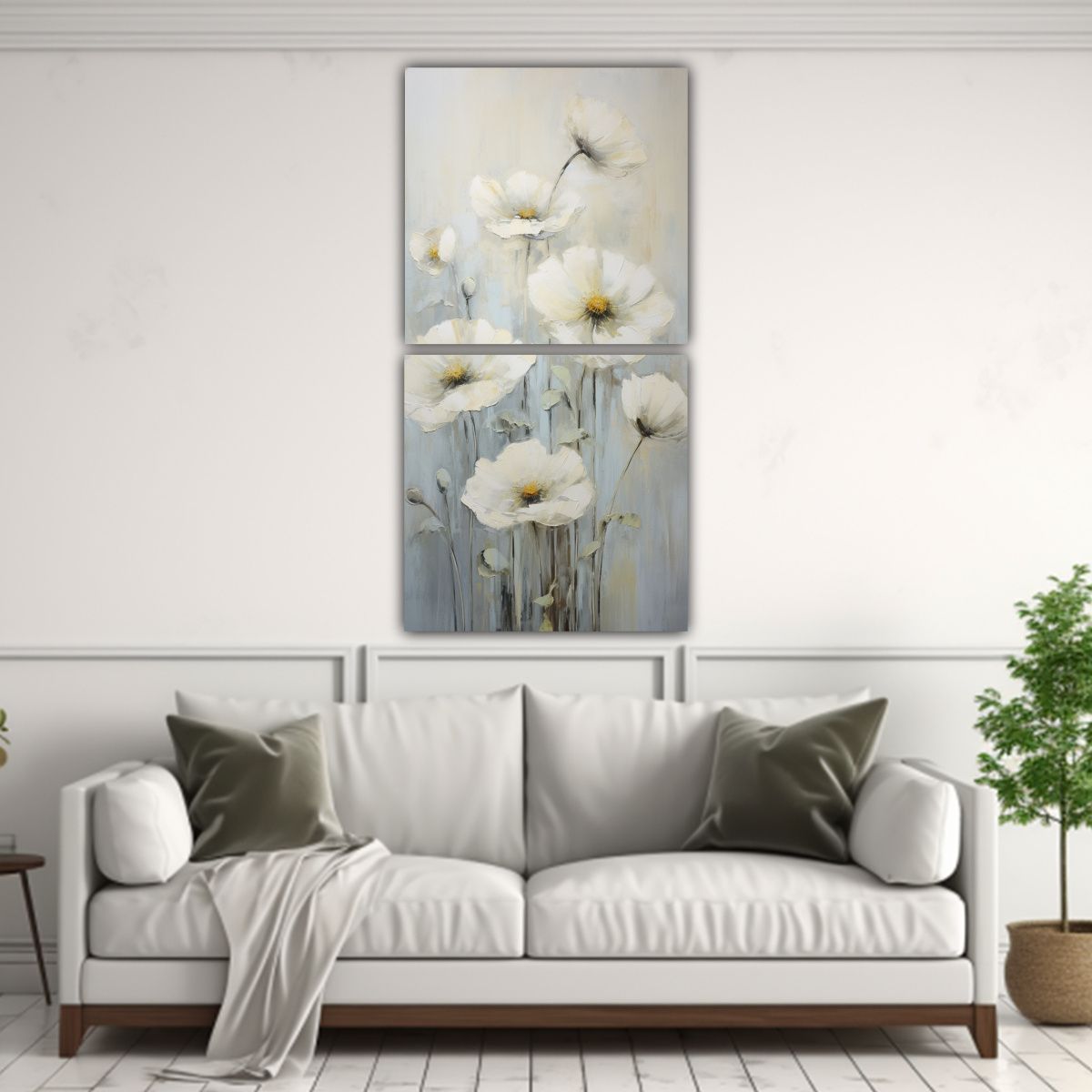 GENERICO - Cuadros Modernos De Amapolas Blancas En Líneas 80x160 Cm