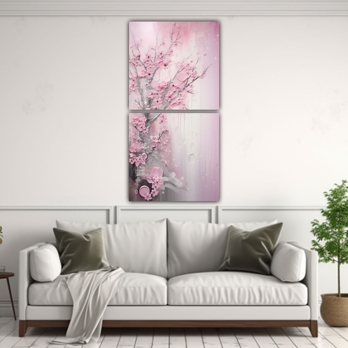 GENERICO - Cuadro De Temática En Rosa Y Plata 80x160 Cm