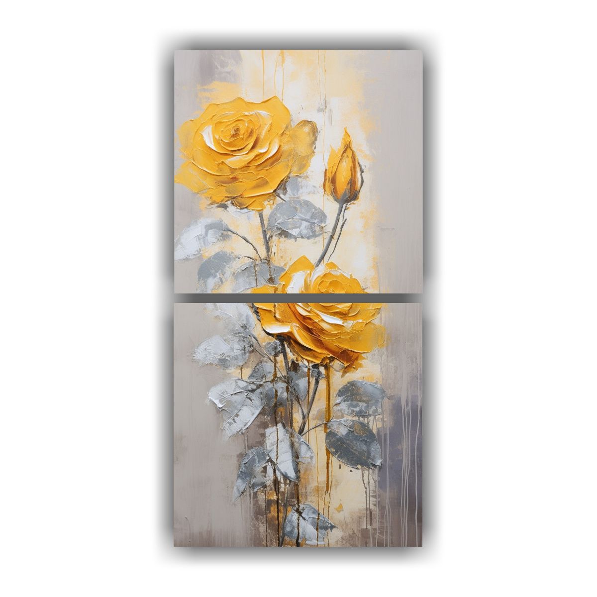 GENERICO - Diptico Impreso Minimalismo Con Rosas Amarillas 80x160 Cm