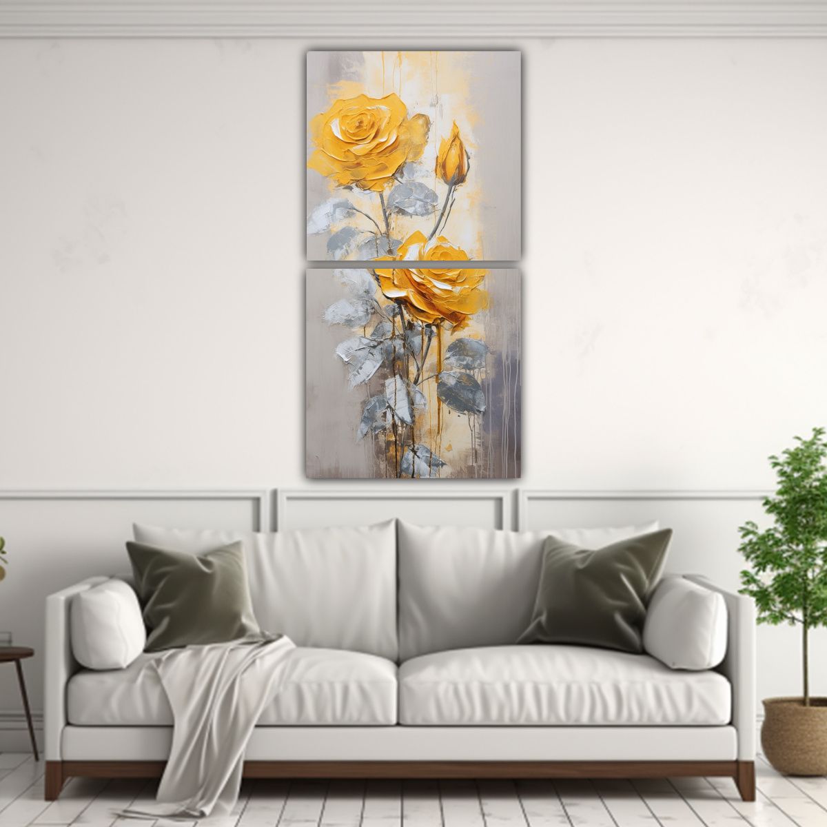 GENERICO - Diptico Impreso Minimalismo Con Rosas Amarillas 70x140 Cm