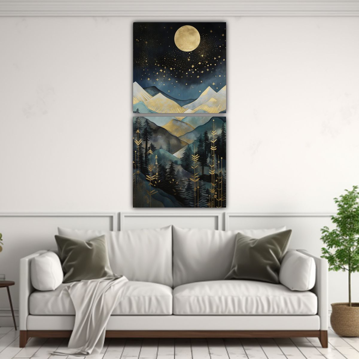 GENERICO - Paisaje Abstracto De Montañas Nocturnas Con Gol 80x160 Cm