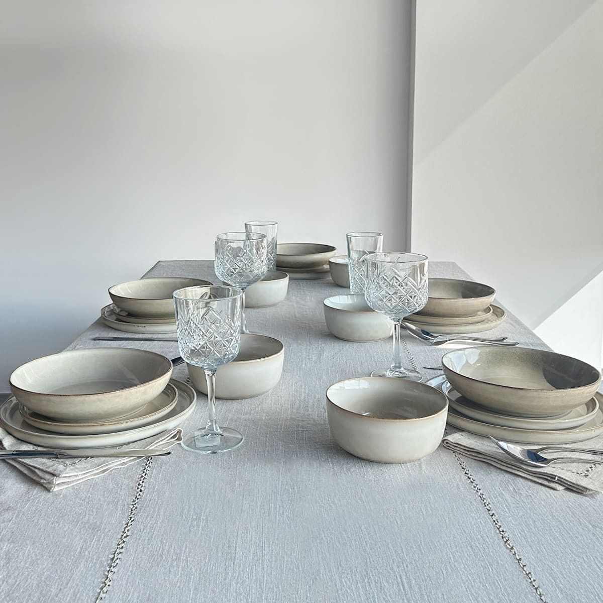 IMAHE - Set 6 Platos Redondo Ceramica 27 Cm Beige Linea Oslo