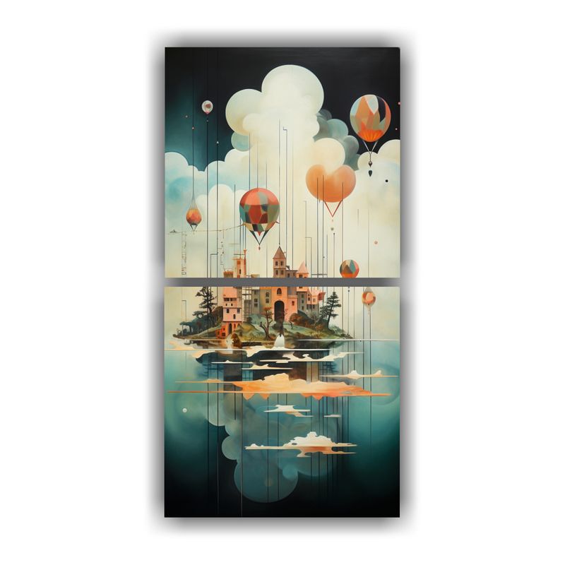 GENERICO - Cuadro Decorativo Surrealista Con Islas Flotantes 80x160 Cm