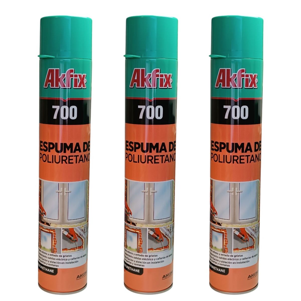 AKFIX - Pack x3 Espuma Expansiva Poliuretano Akfix 700 750ml